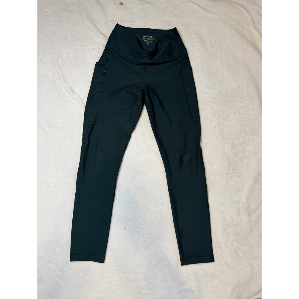 Athleta Leggings Interval Stash 7/8 Forest Dark Green Pockets Tights XS - Picture 7 of 7